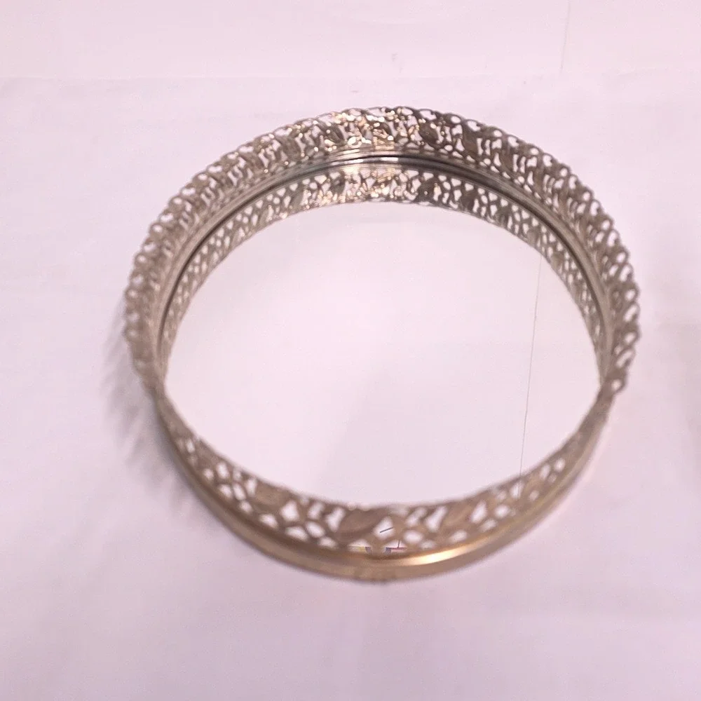 Vintage Vanity Tray Gold Oval Mirrored Filigree Ornate Hollywood Regency
